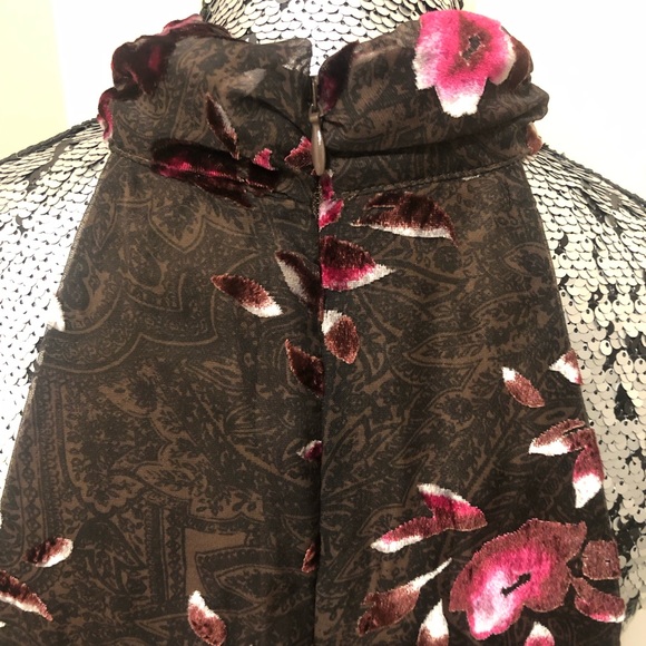 MARCIANO Sleeveless A-Line Dress in Brown Paisley + Crush Velvet Floral … - Picture 4 of 12